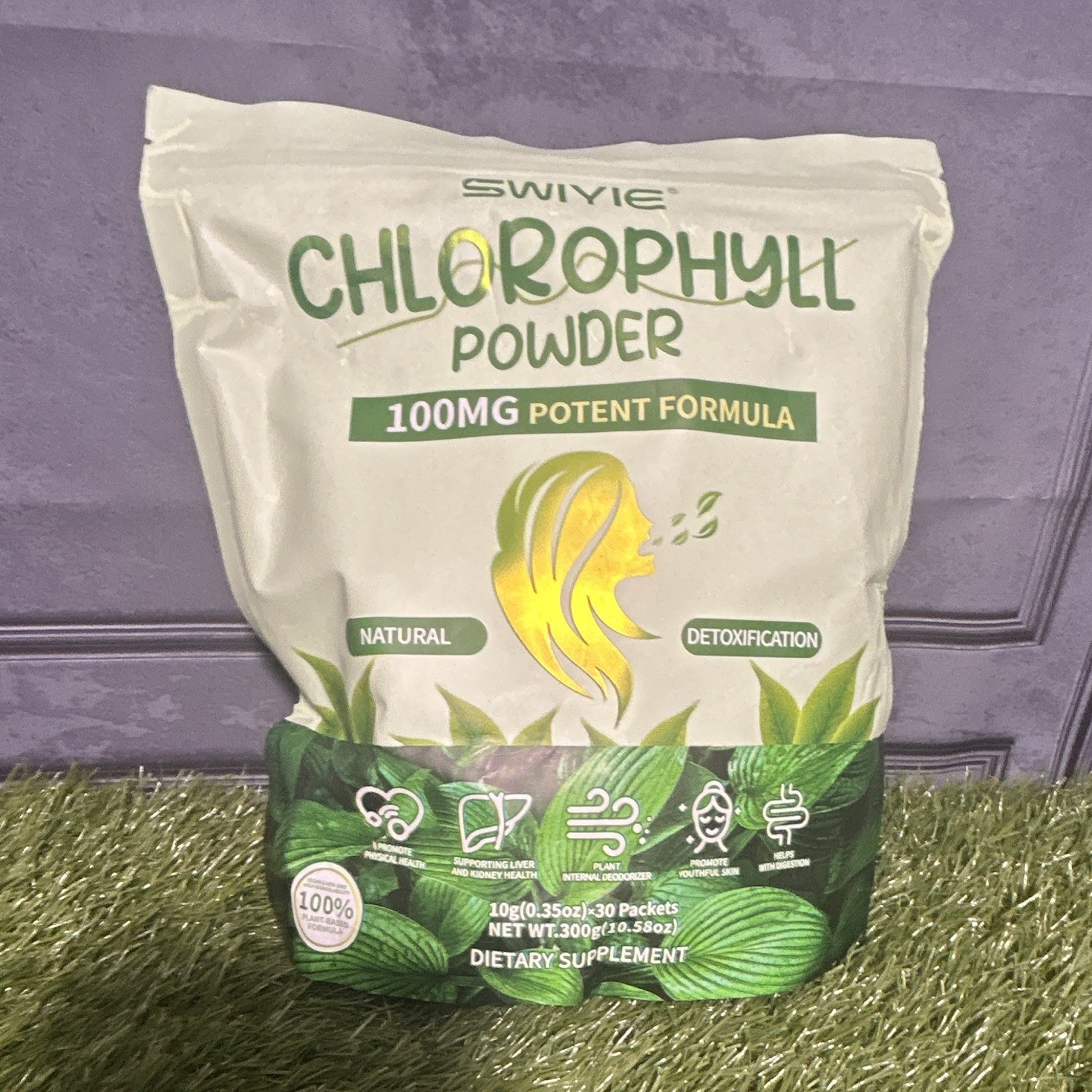 SWIYE Chlorophyll Powder 100mg 30 Packets 300g Vegan 100% Natural Detox