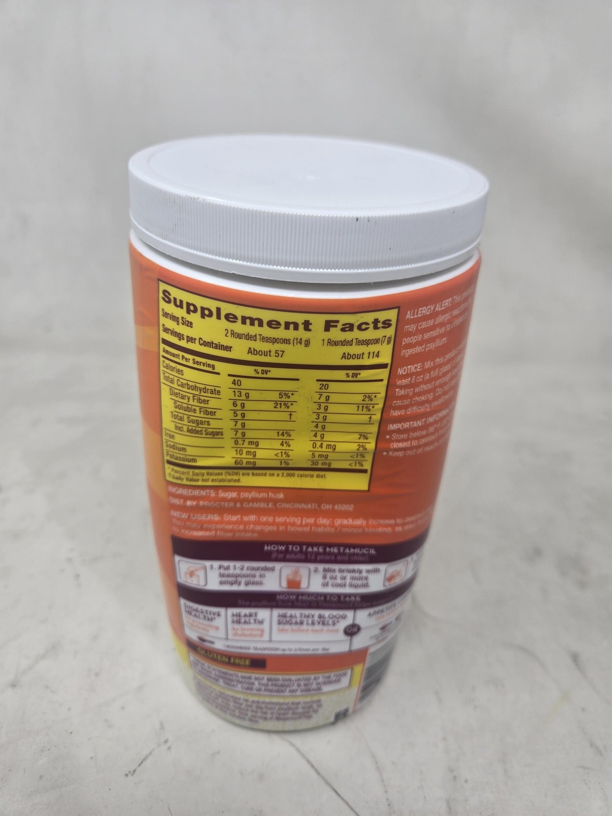 Metamucil, Psyllium Husk Powder, Unflavored Original Texture, with Sugar 114 Srv