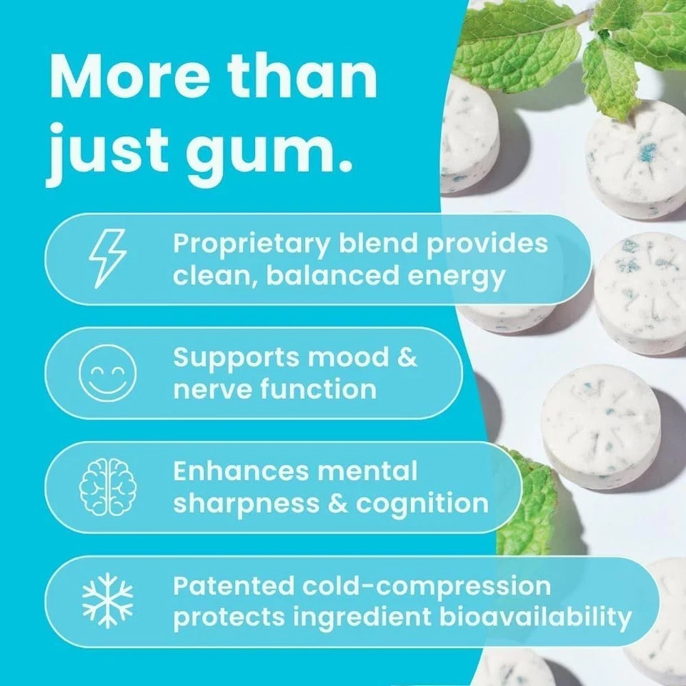 Neuro Energy & Focus Gum Peppermint Aspartame-Free Gluten-Free Sugar-Free