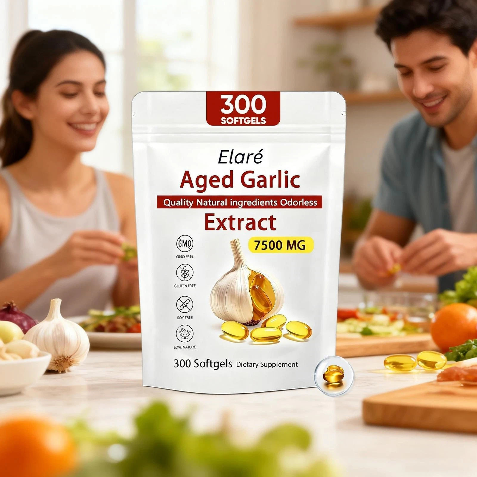 1-3Pack Garlic Aged Elare Essence, 300 Softgels, 7500mg Odorless