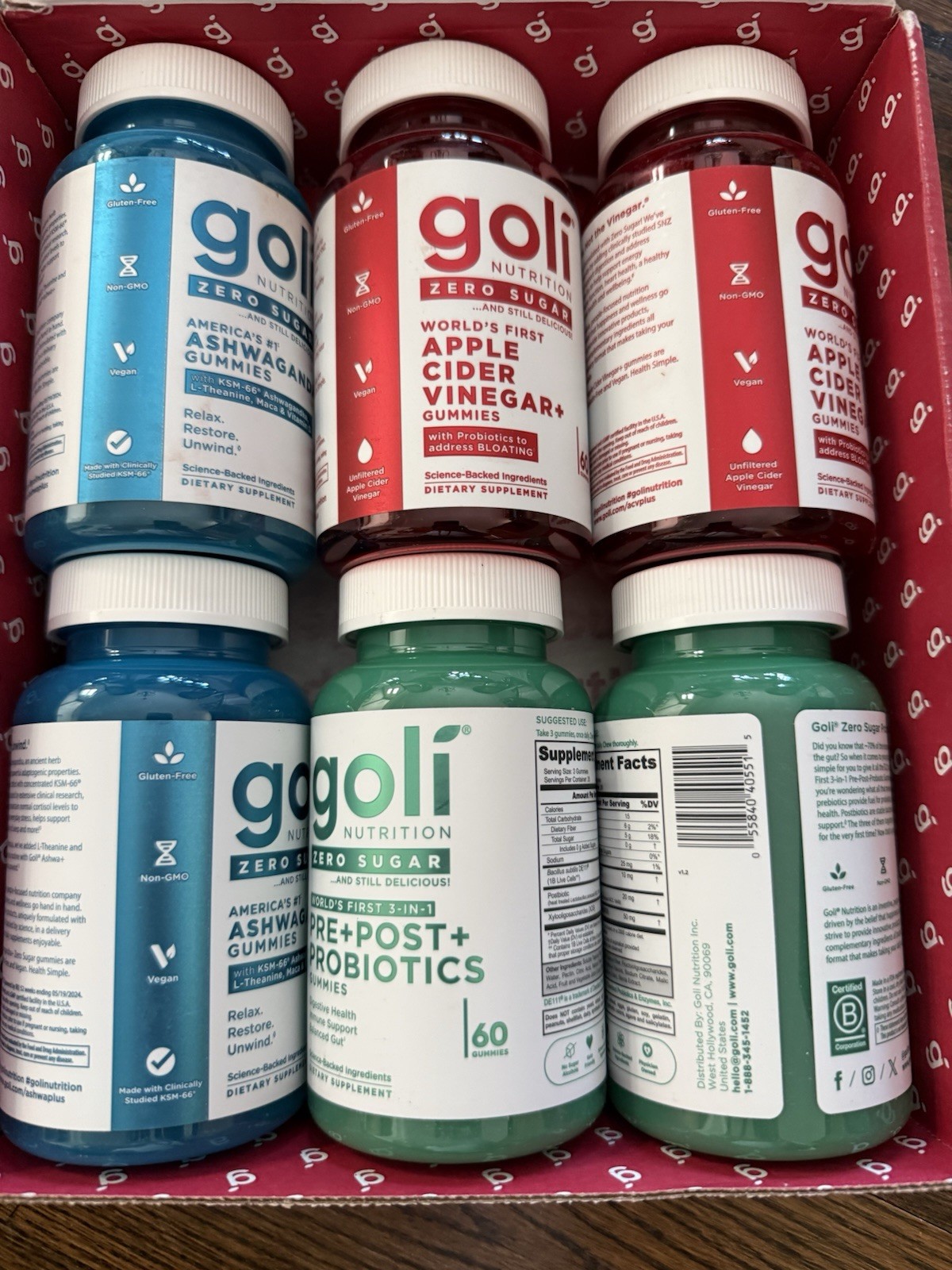 Goli Gummies 6 Bottles Ashwagandha Apple Cider Vinegar Pre+PostProbiotics Ex2027
