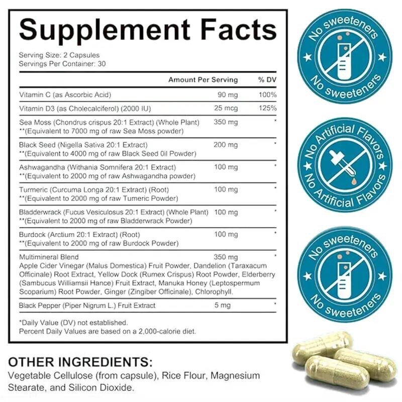 Tarmya’s Sea Moss Black Seed Oil Ashwagandha Ginger Turmeric Capsules
