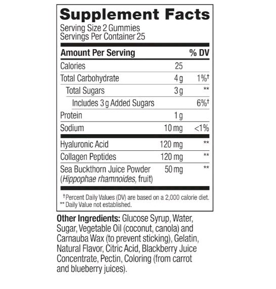 OLLY Glowing Skin Gummies Hyaluronic Acid Collagen + Sea Buckthorn 50 Count