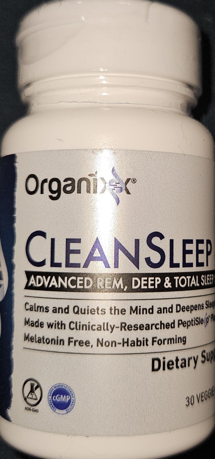 Organixx Clean Sleep 3D Melatonin Free Supplement L Theanine GABA Peptides 30ct