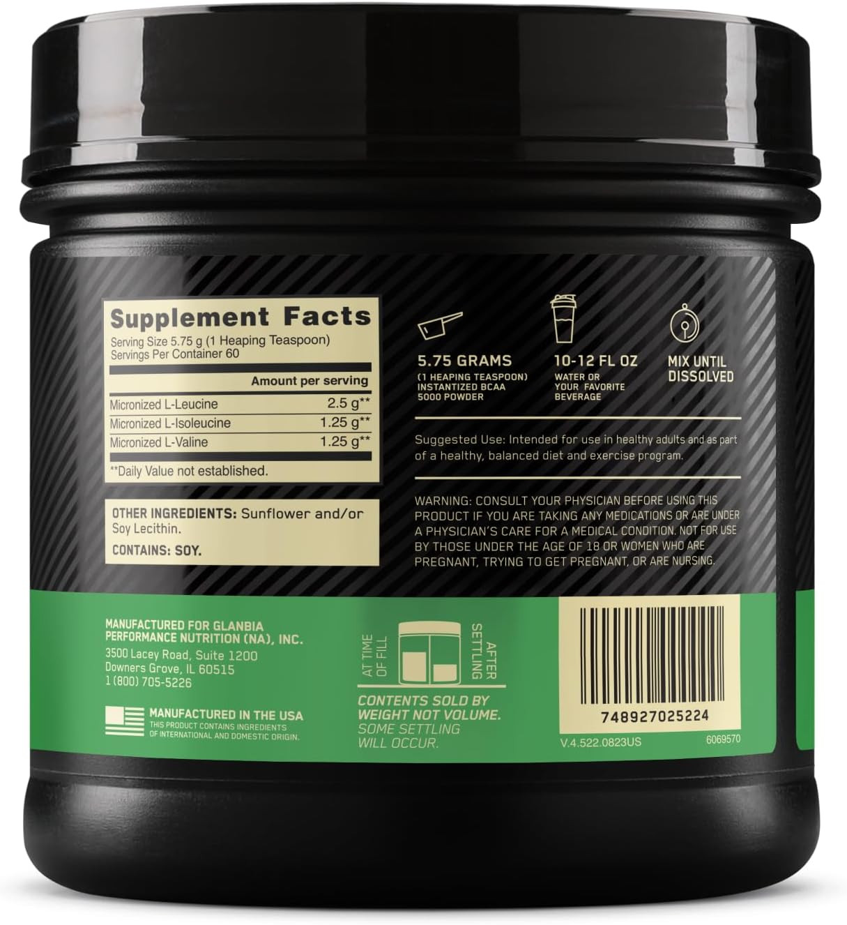 Instantized BCAA Powder, Unflavored, Keto Friendly Branched Chain Essential A…