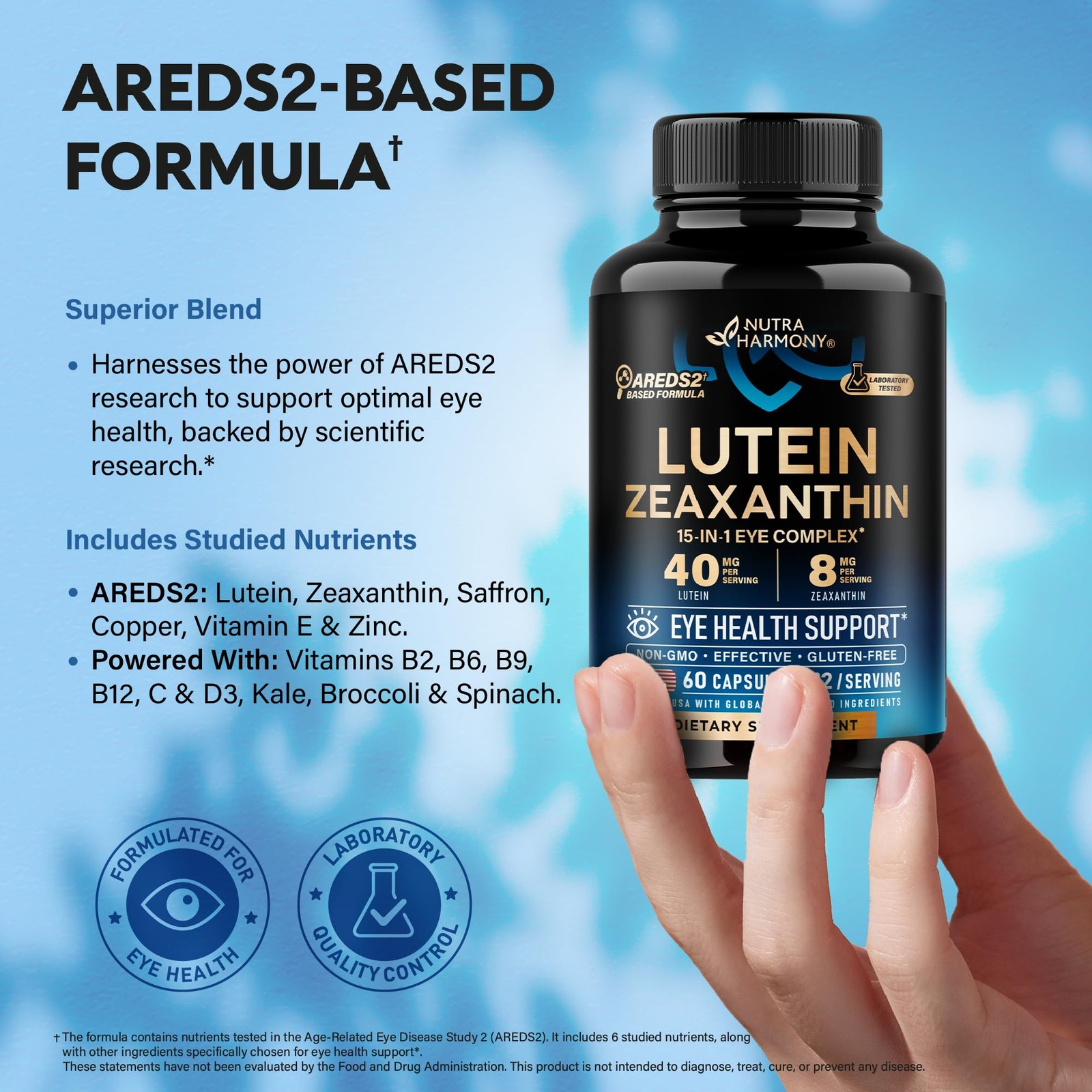 Eye Vitamins – Lutein and Zeaxanthin Supplements – 60 Count (Pack of 1)