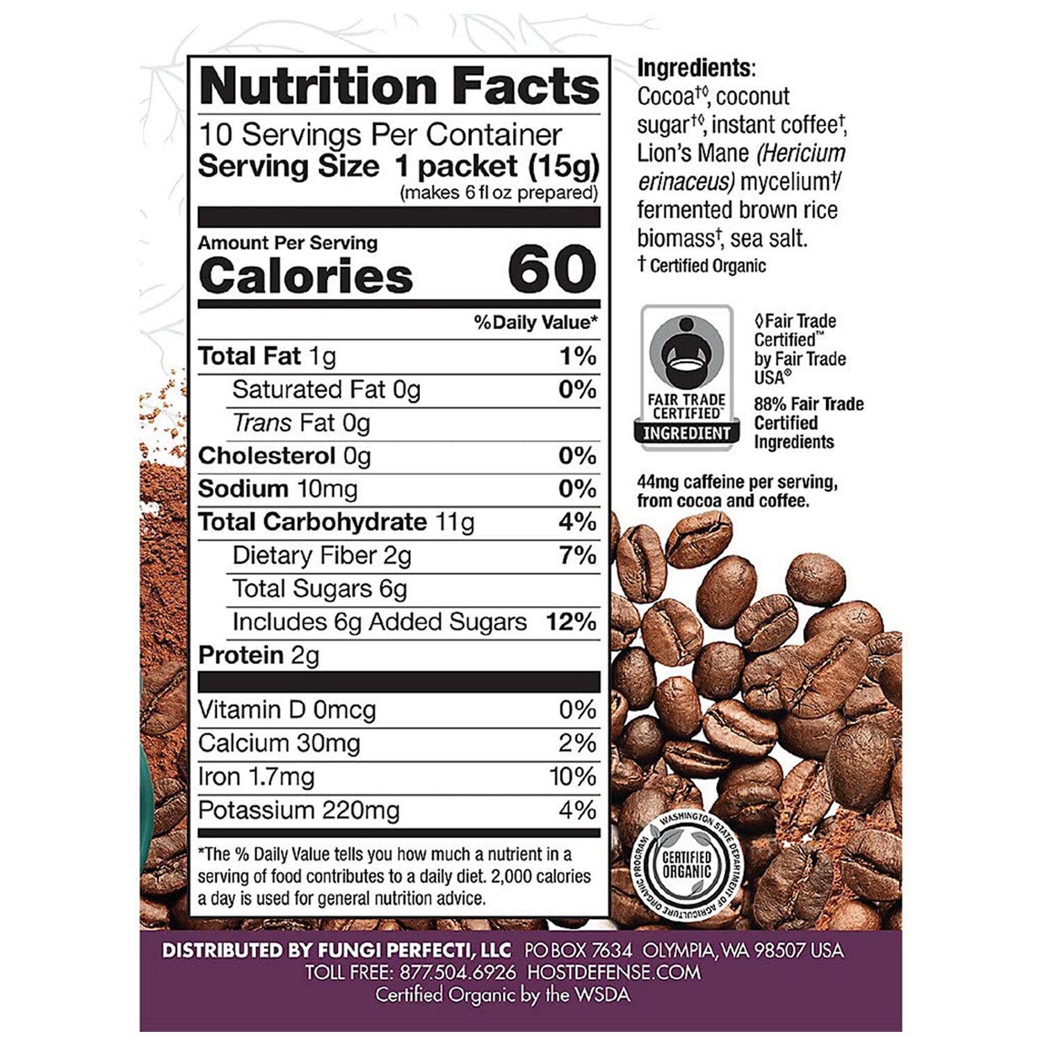 Host Defense Mushrooms MycoBrew Mocha Certified Organic Drink Mix, 5 Ounces