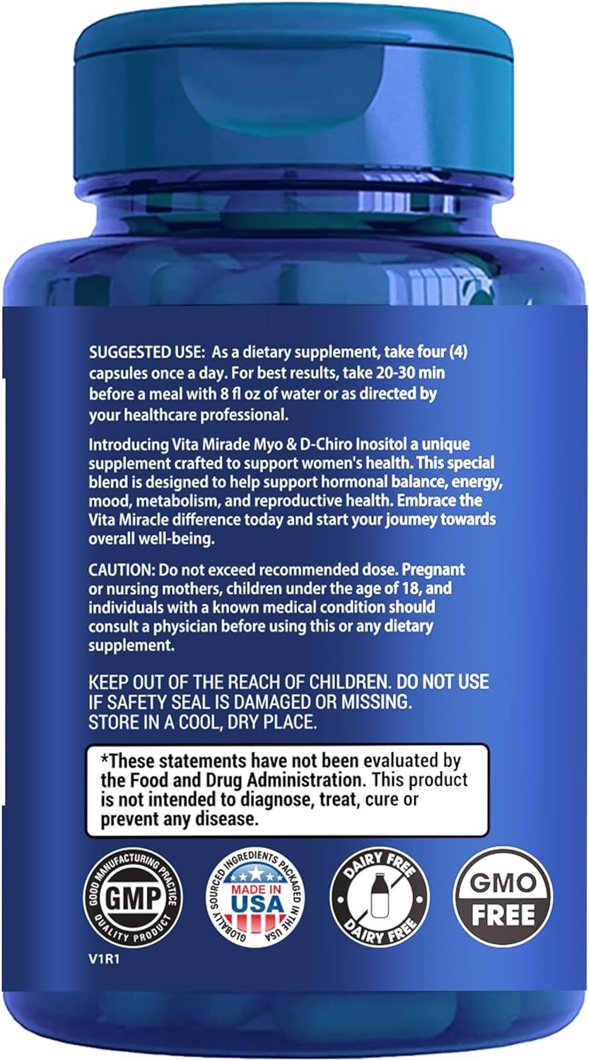 Inositol Supplement Myo-Inositol & D-Chiro Inositol Capsules 2000mg 40:1 Ratio