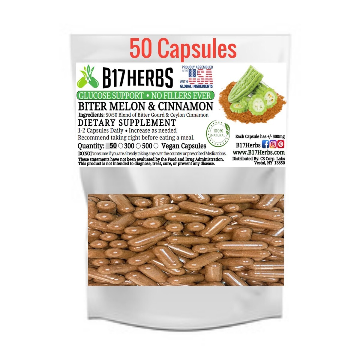 Bitter Melon & Ceylon Cinnamon Special Blend -500mg – 50 Veggie Caps