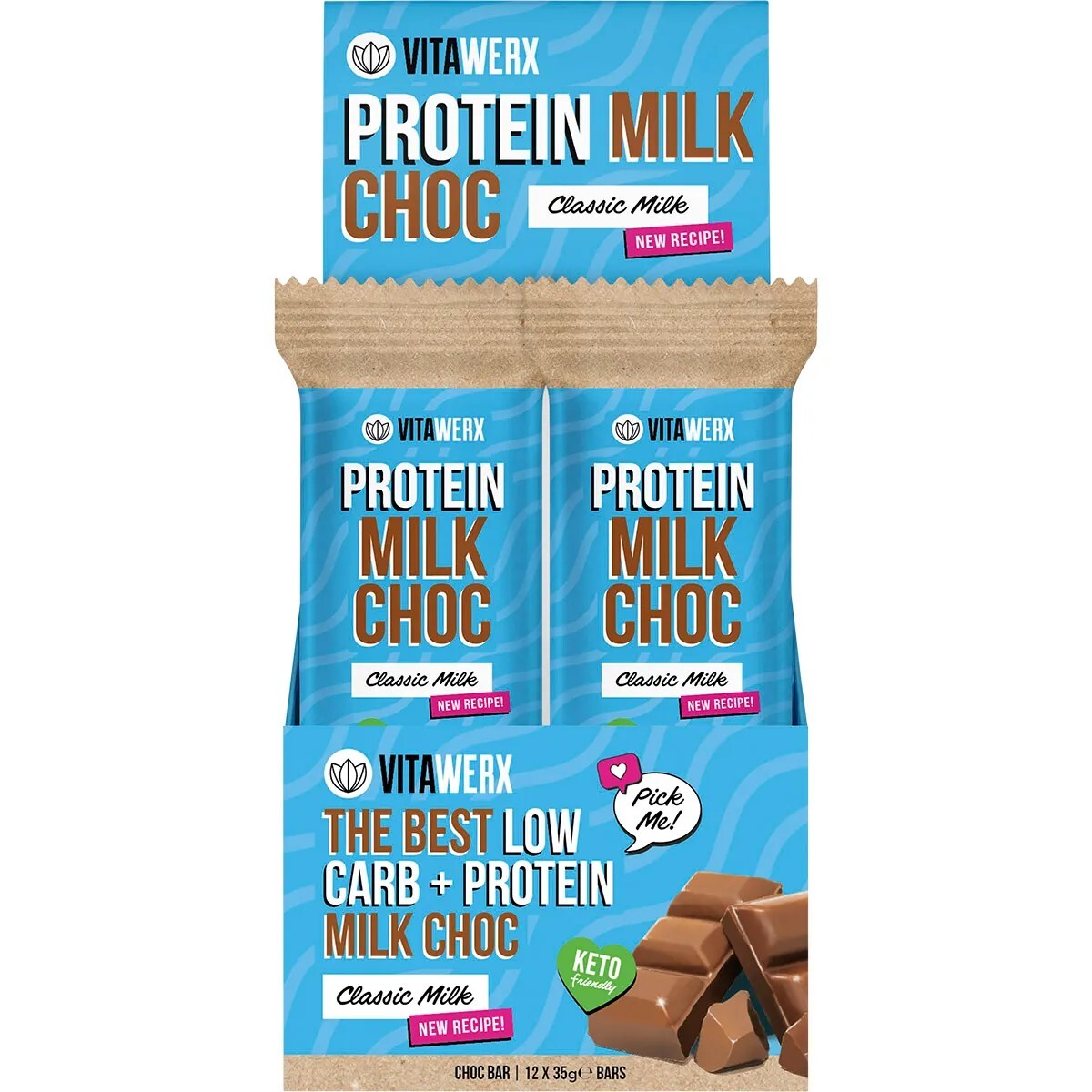 New Vitawerx Protein Milk Choc Bar 35g x 12 Bars