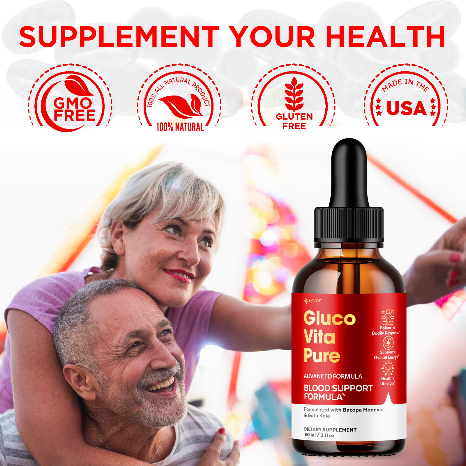 (1 Pack) Gluco Vita Pure Blood Support Drops Advanced Vitamin Supplement 2ML