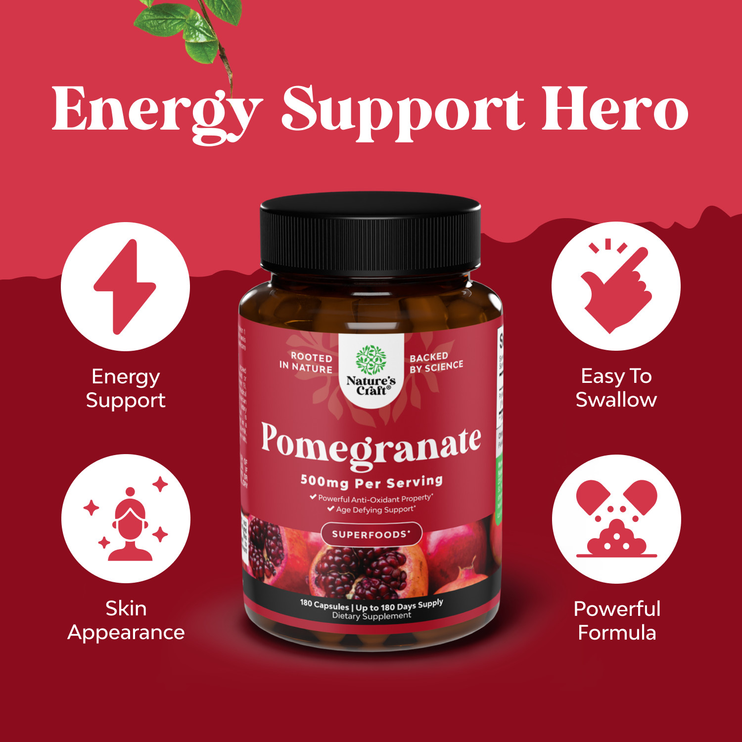 Advanced Antioxidant Superfood Pomegranate Supplement 180 count