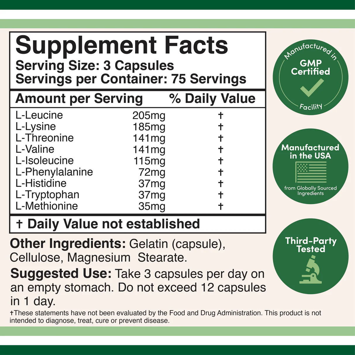 Essential Amino Acids 1 Gram Per Serving Powder Blend of All 9 Essential Aminos
