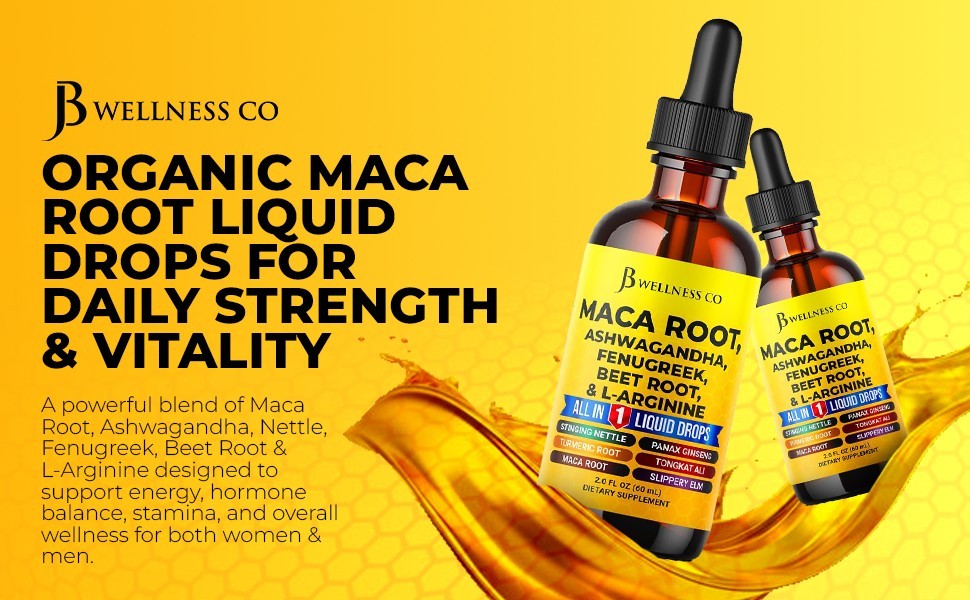 Organic Maca Root Liquid Drops 2-Pack, Ashwagandha, Nettle, Fenugreek, Beet Root