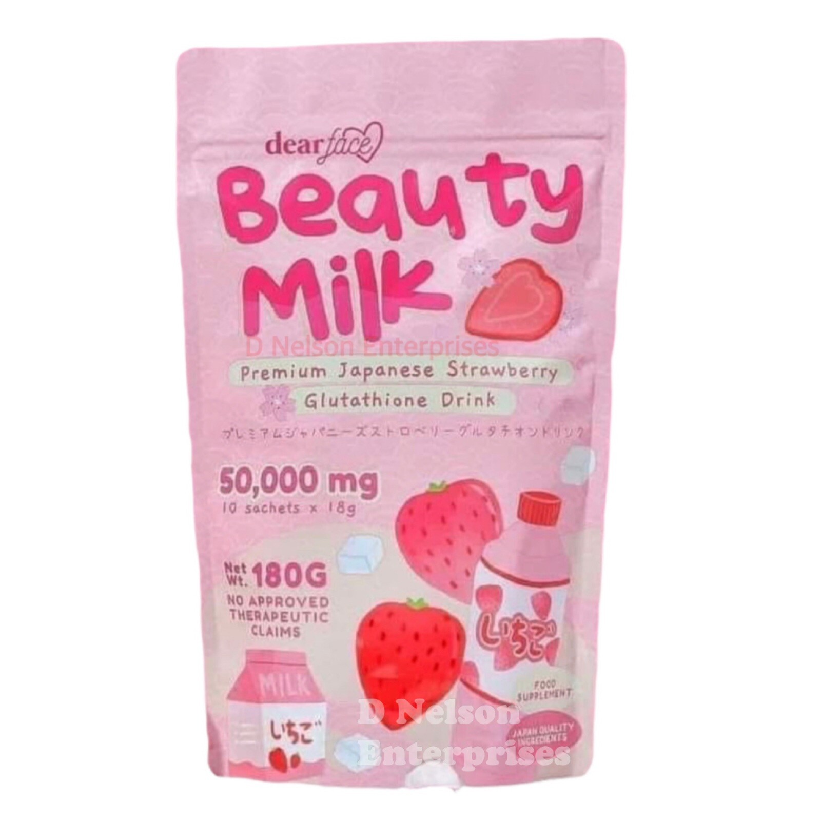 Dear Face Beauty Milk Japanese Collagen Ichigo Strawberry Drink, 10 Sachets