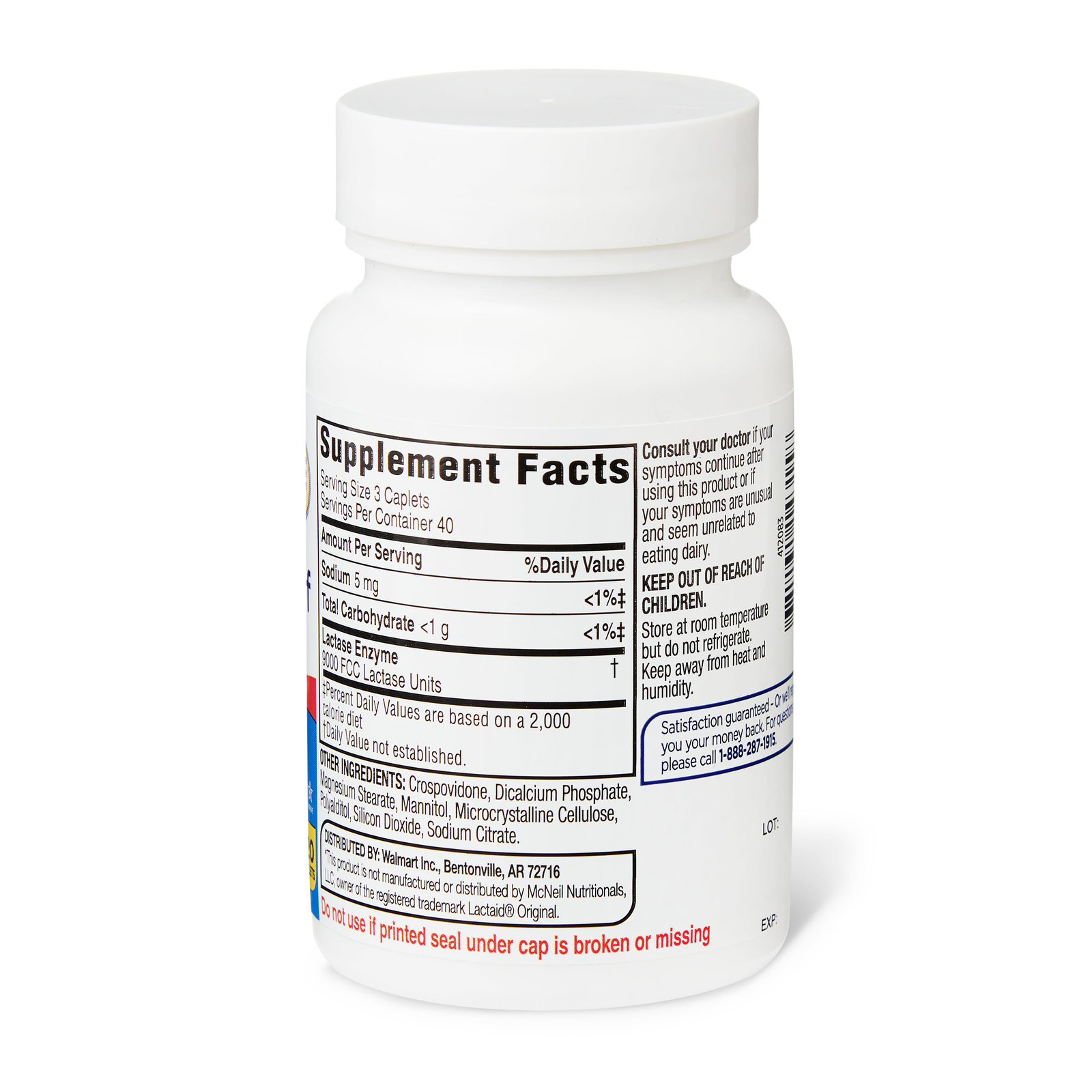 Equate Dairy Relief Caplets Original Support Diarrhea Easy-to-swallow 120 Count