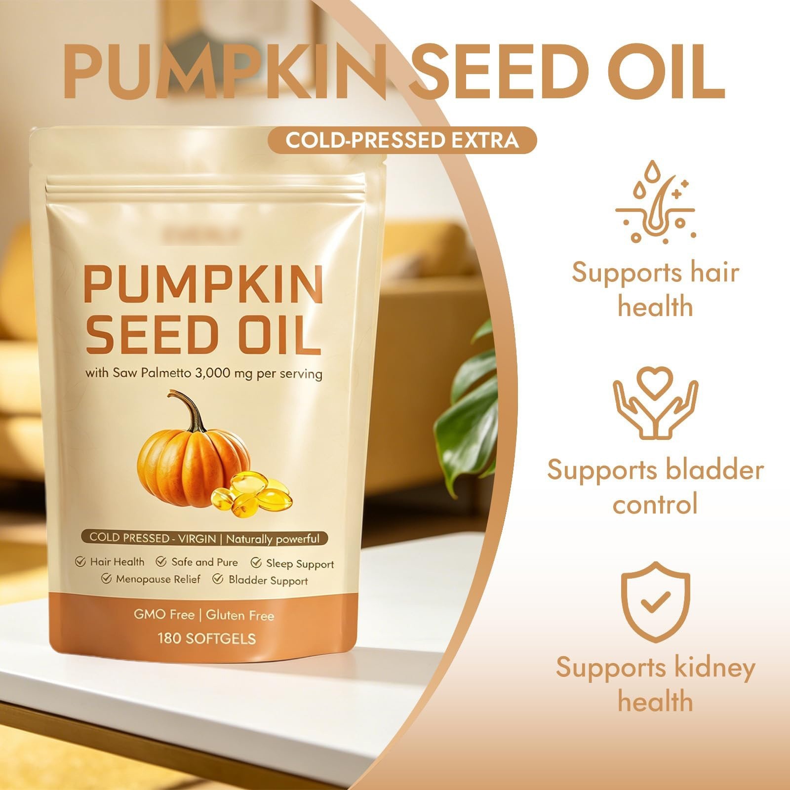 Pumpkin Seed Oil 3000mg Softgels Cold Pressed Virgin | Saw Palmetto | 180Count1