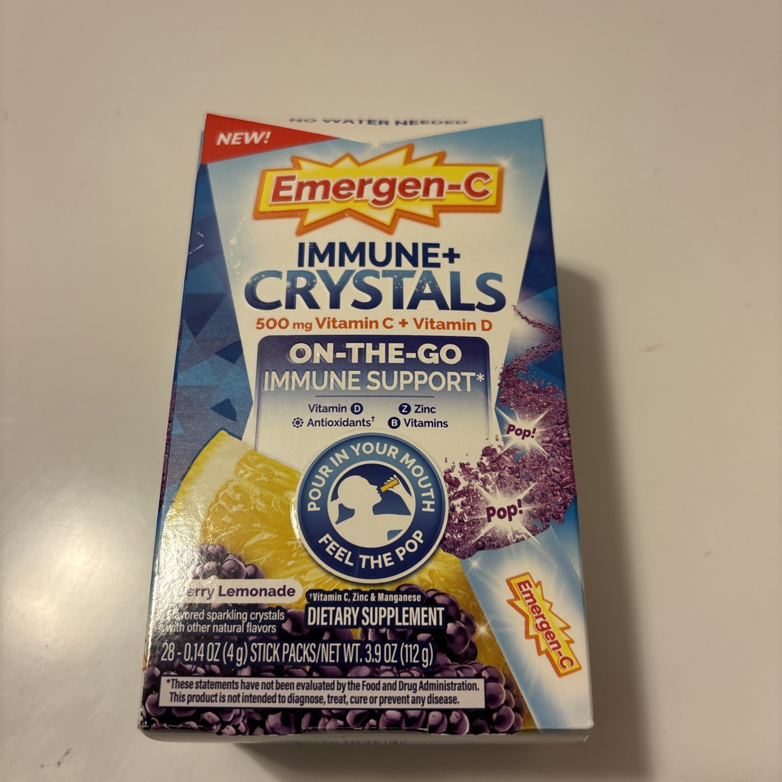 Two EMERGEN-C IMMUNE+ CRYSTALS, ON-THE-GO IMMUNE SUPPORT, BERRY LEMONADE 06/27