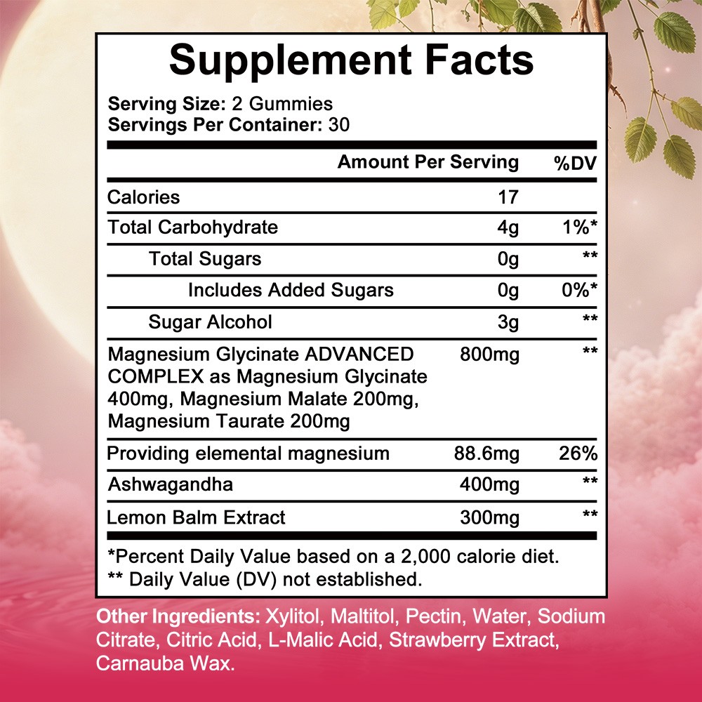 Magnesium Glycinate Gummies 800mg, Triple Magnesium Blend Calm Mood,Muscle,60CT