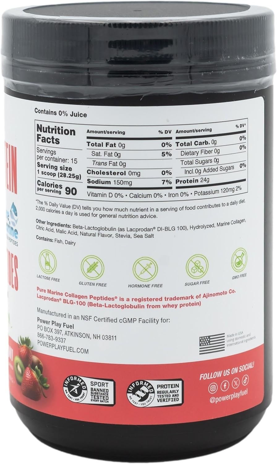 Power Play Fuel Clear Protein & Collagen Peptides Powder – Strawberry Kiwi 15oz.