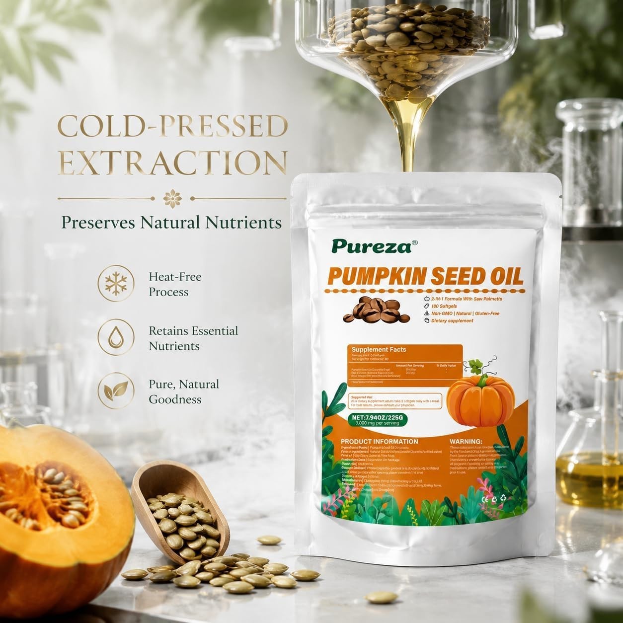 2-in-1 Pumpkin Seed Oil 3000mg with Saw Palmetto Softgels Hair Support 60ct