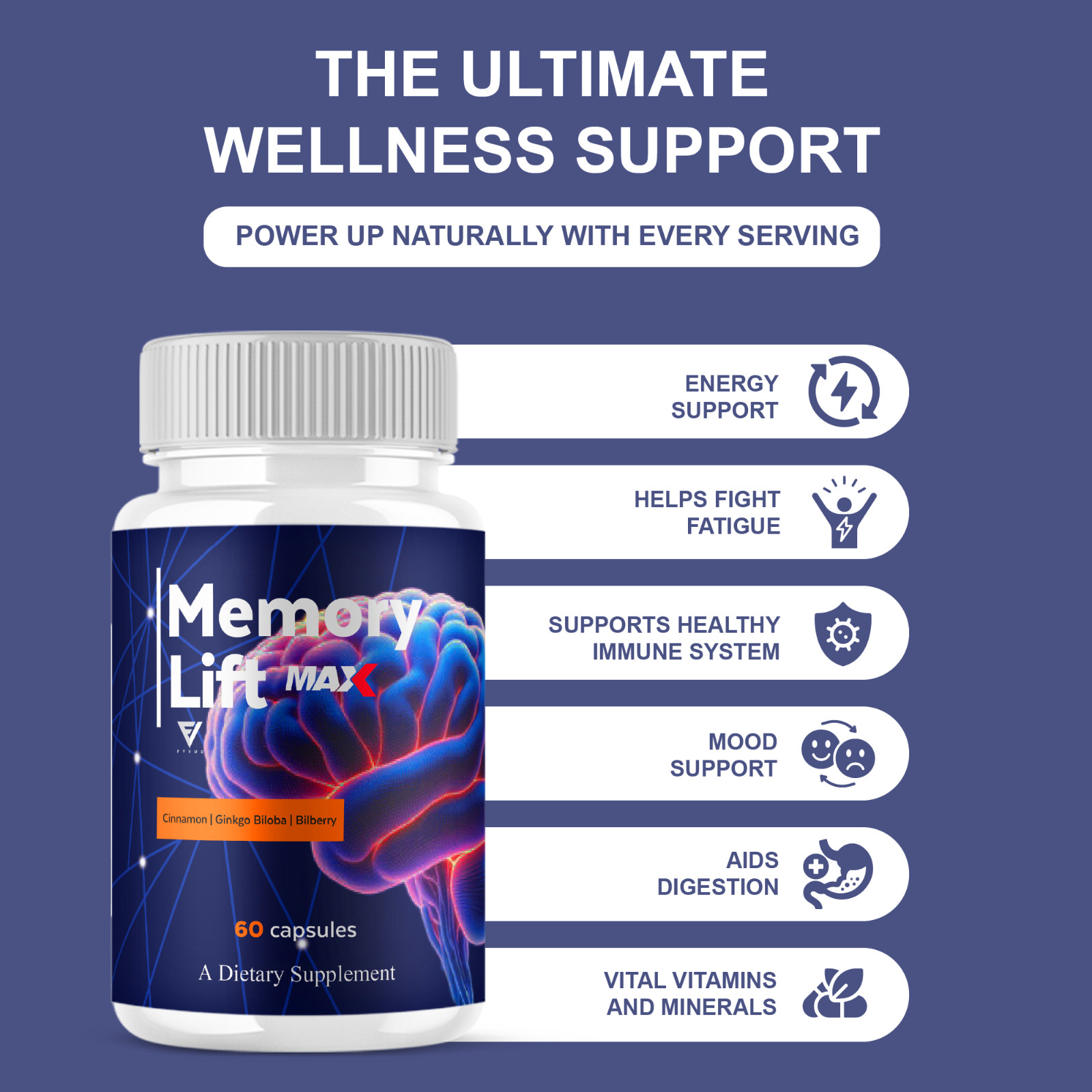 (2 Pack) Memory Lift Max Supplement, MemoryLift Nootropic Pills (120 Capsules)