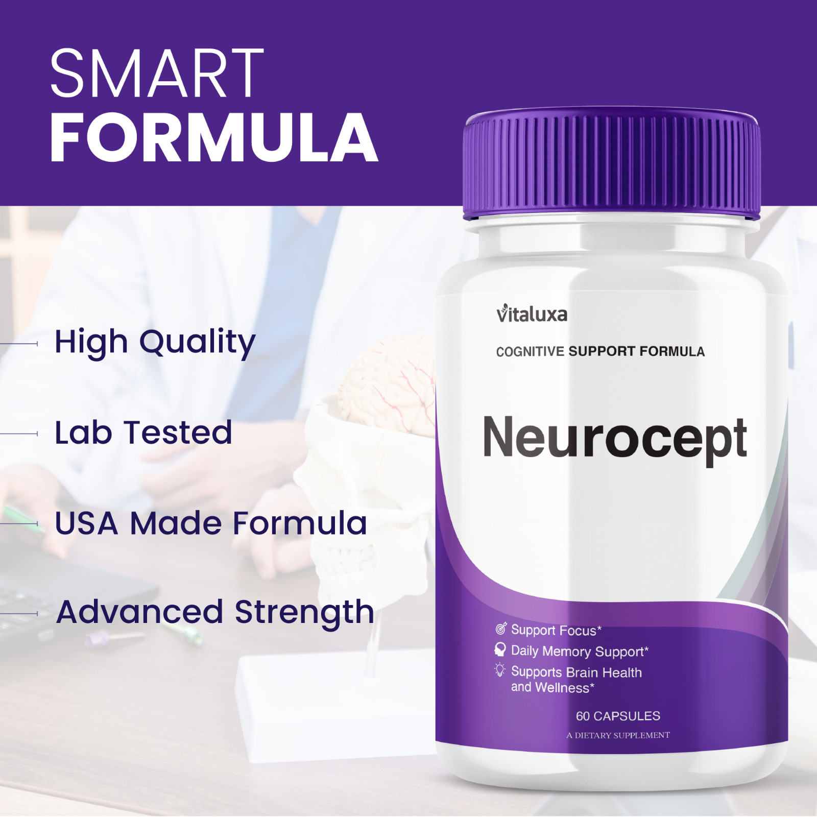 (3 Pack) Neurocept Nootropic All Natural Formula Brain Supplement (180 Capsules)