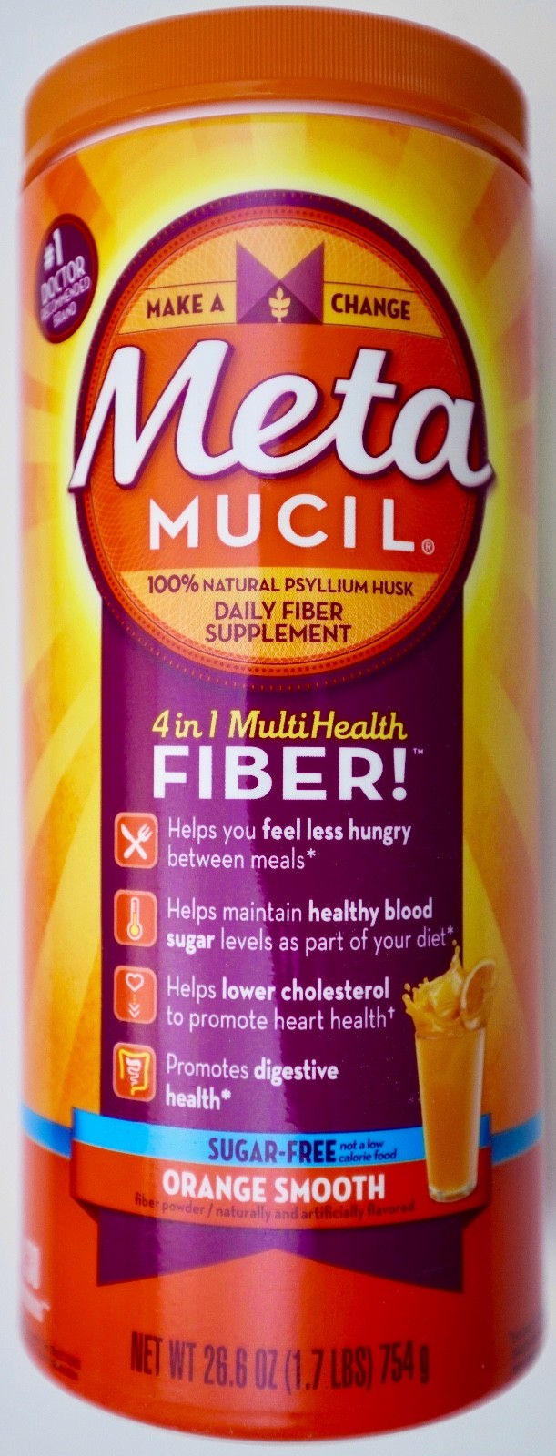 Metamucil Sugar-Free Orange Smooth Psyllium Husk Fiber Powder, 26.6 or 53.2 OZ