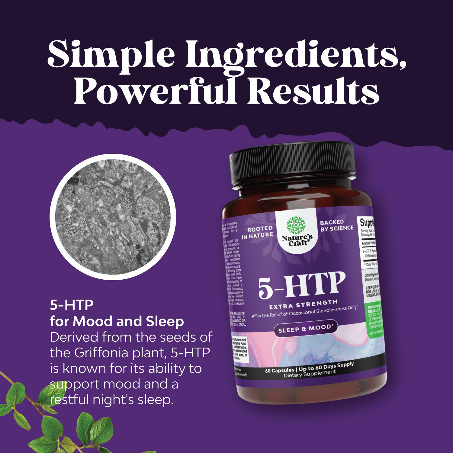 5HTP Supplement 5-Hydroxytryptophan – 5HTP 100mg per Serving Gentle Herbal Sleep