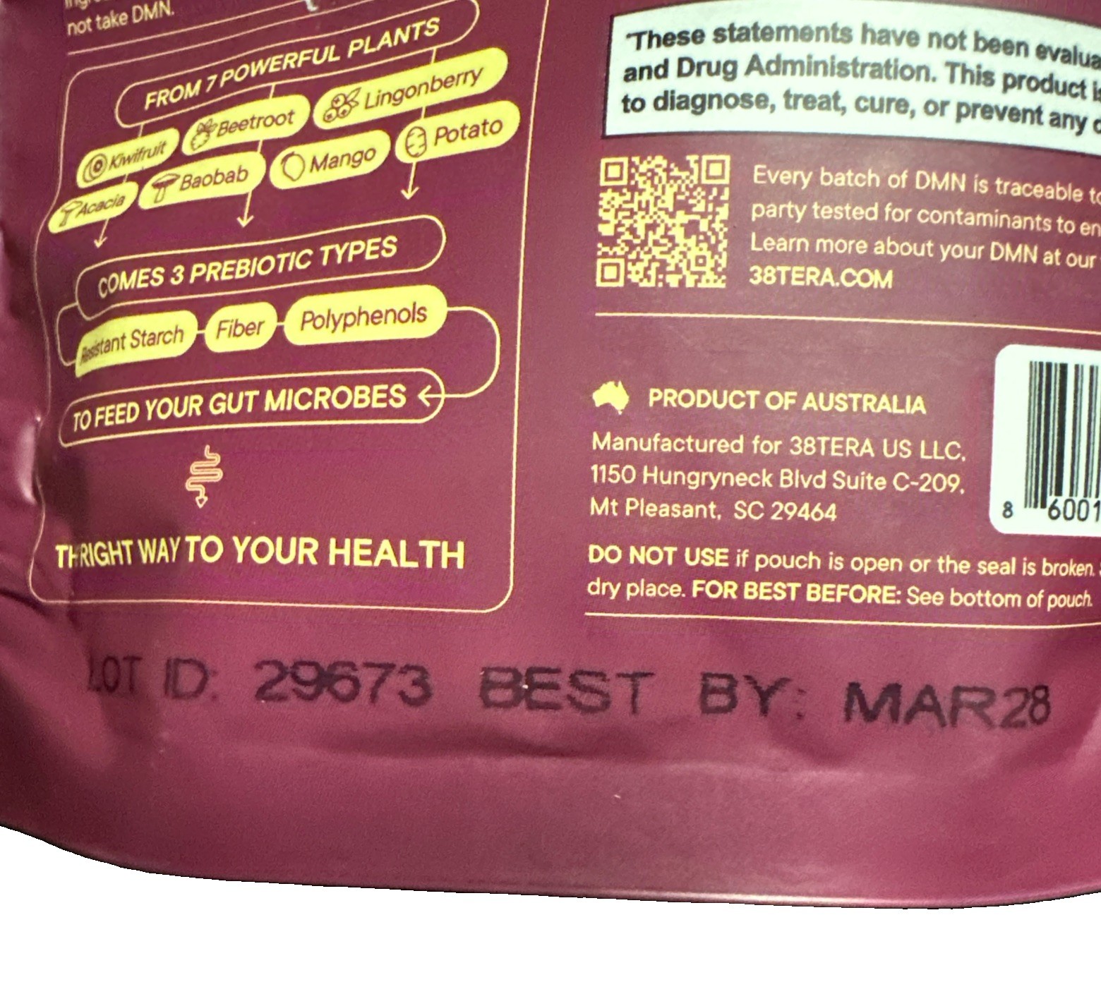💪38TERA DMN Prebiotic Fiber Supplement Powder – Daily Microbiome 30 servings