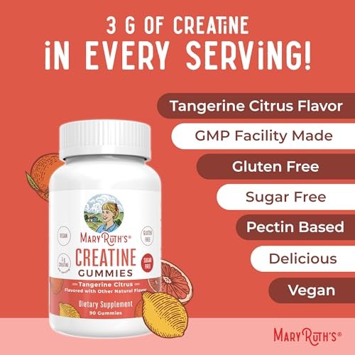 MaryRuth’s Creatine Gummies | 3g Creatine | Tangerine Citrus | Vegan, Sugar Free