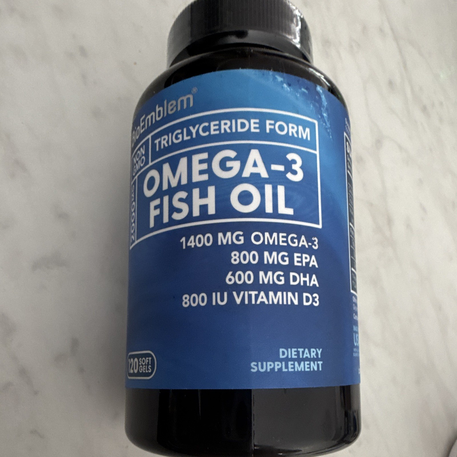 BioEmblem Omega-3 Fish Oil Dietary Supplement, 120 Softgels, 1400mg, Vitamin D3