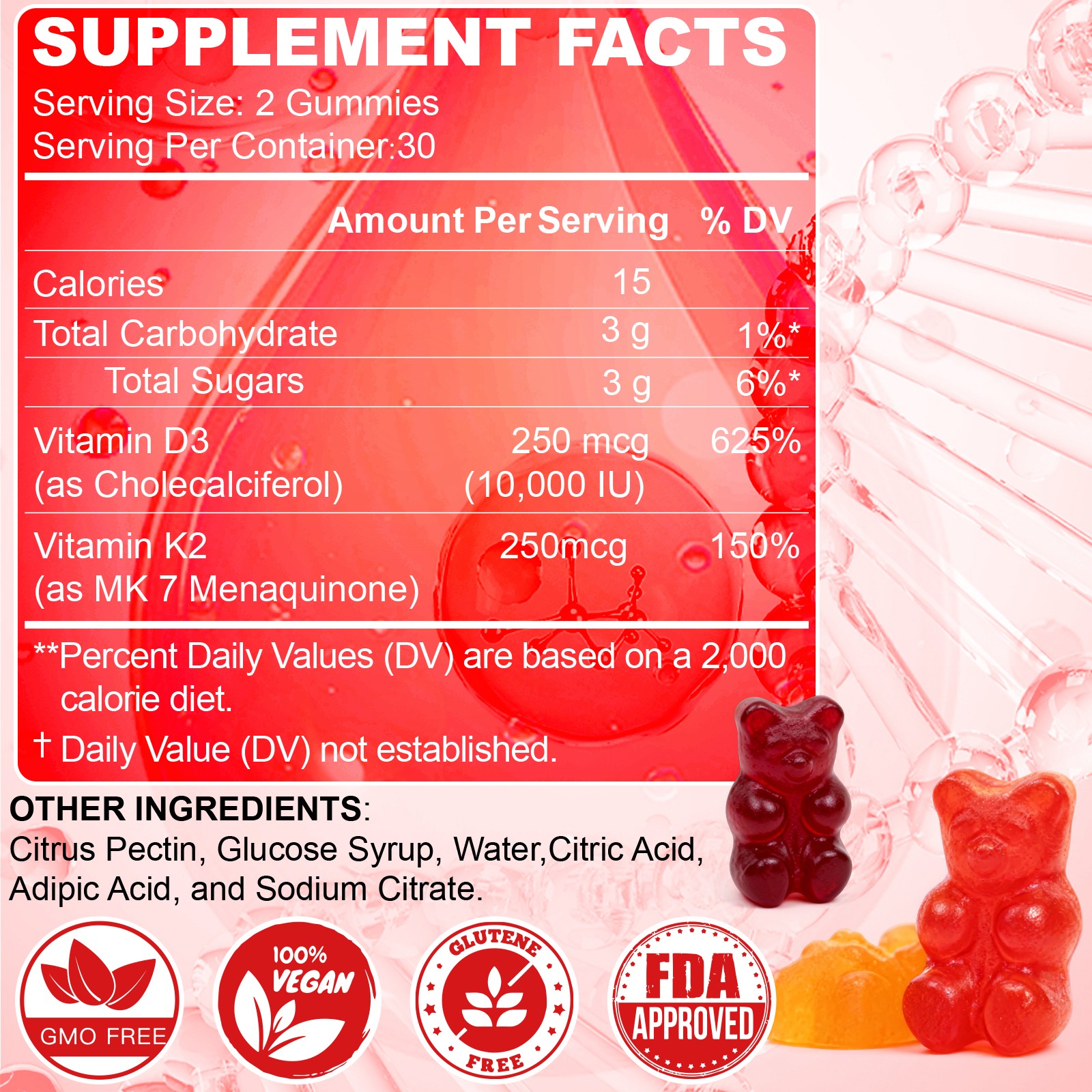 D3 10000 IU K2 250mcg 60 Gummies Immune system support Bone Health Support