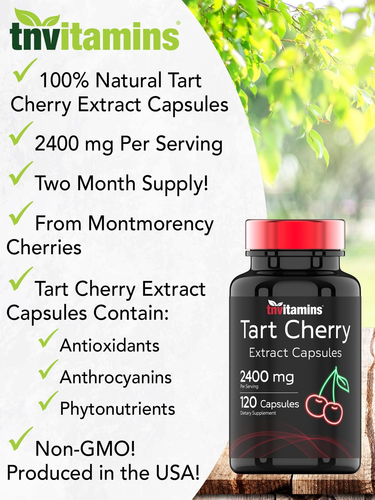 Tart Cherry Capsules (2400 MG – 120 Count) | From 120 Count (Pack of 1)