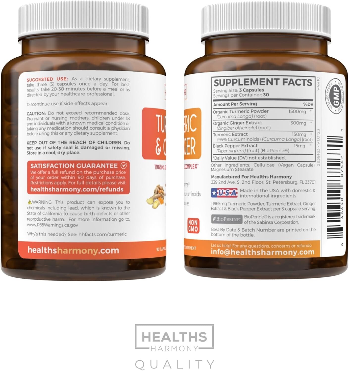 Health’s Harmony Turmeric and Ginger Supplement 1980mg Serving, Turmeric 90ct