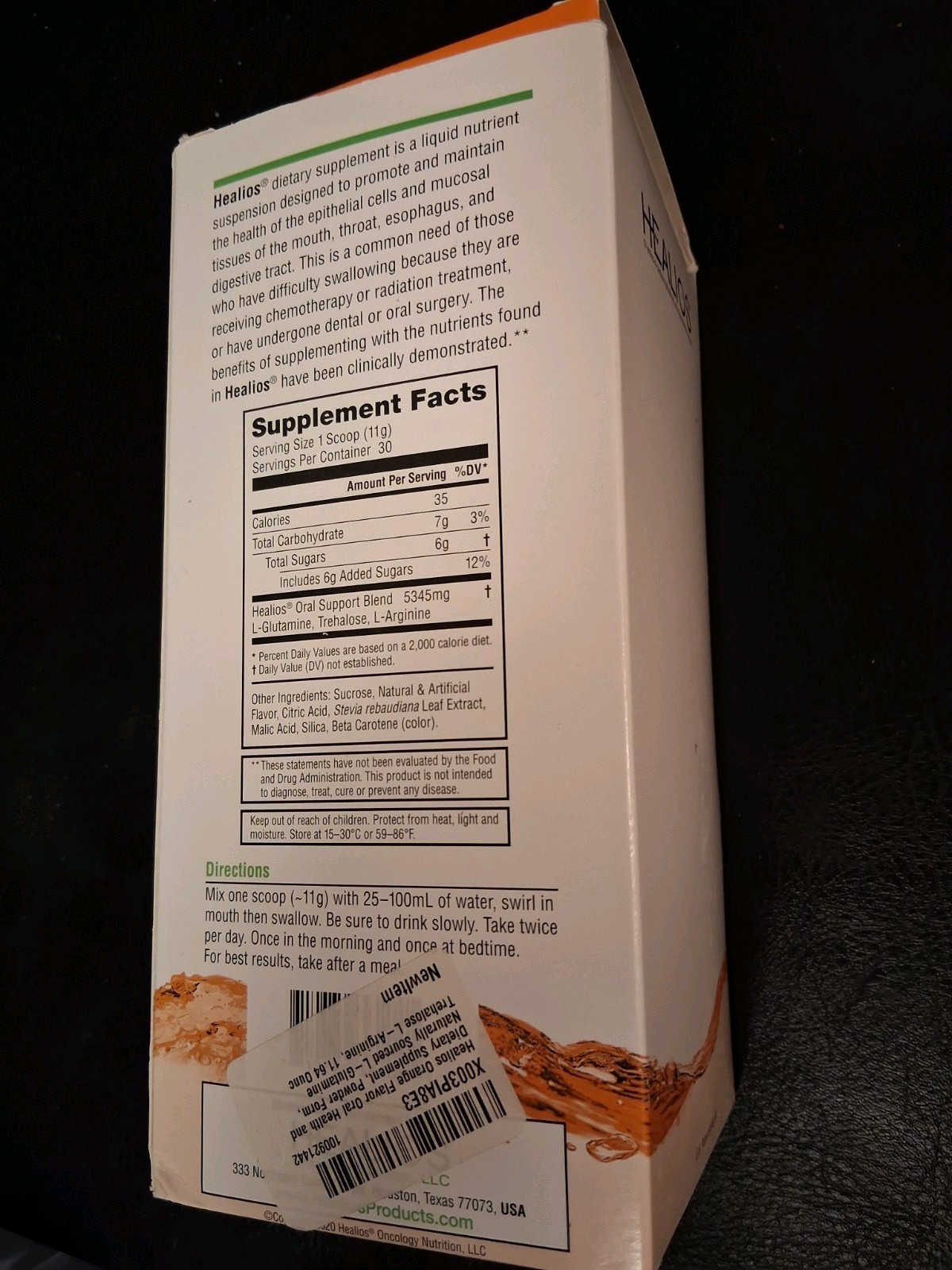 Healios Oral Health Supplement Powder Orange