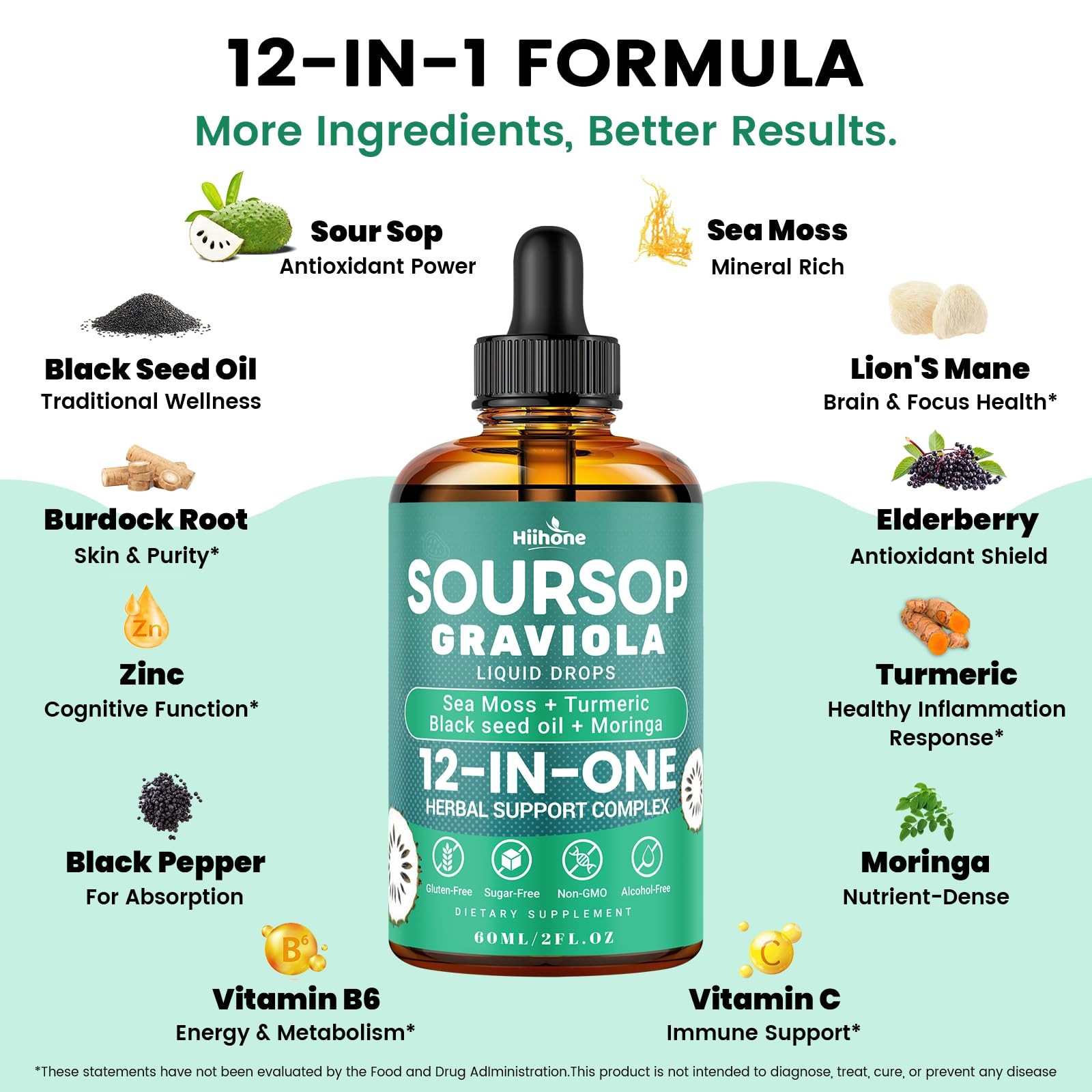 (2 Pack) 12-in-1 Soursop Bitters Liquid Drops 2 Fl Oz (Pack of 2)