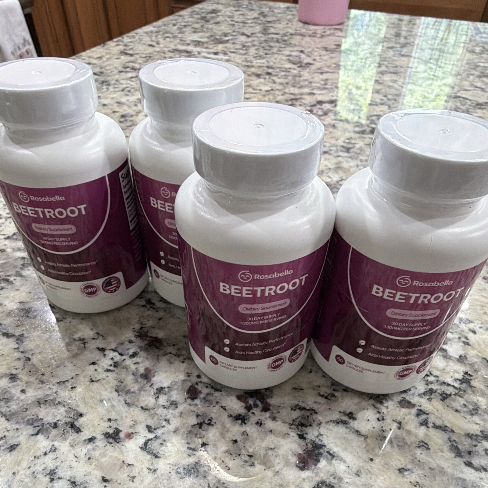 Rosabella Organic Beetroot 1300mg Veggie Capsules, 60 ct, Lot of 4, 03/2028