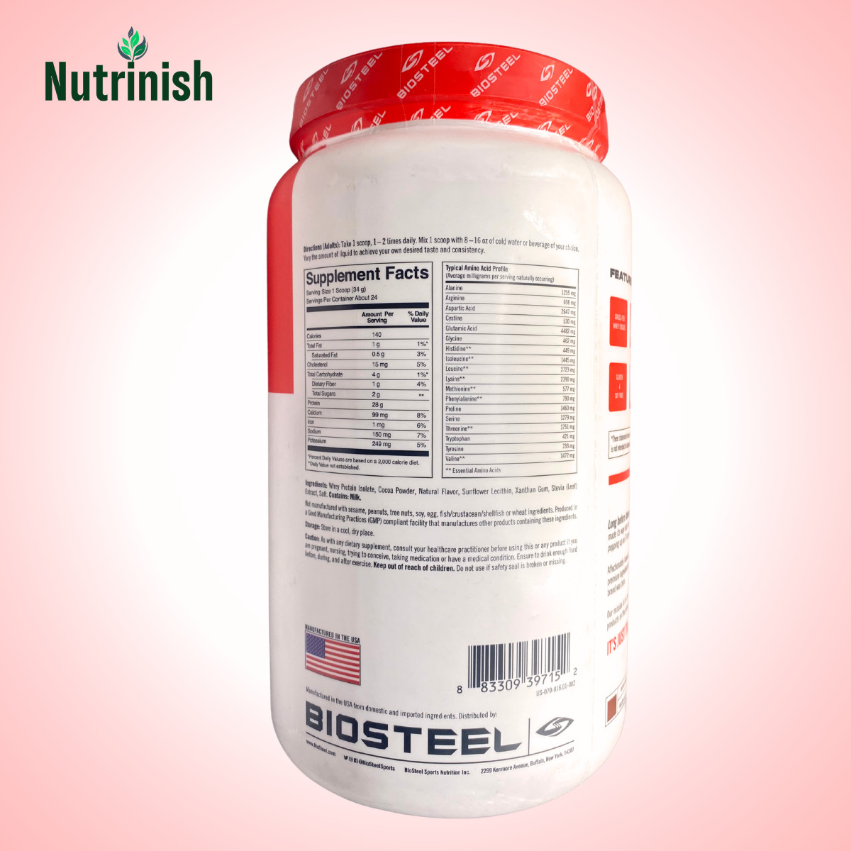 BioSteel • Whey Isolate Protein Powder • Vanilla • 28gm Protien/ Serv • 28.8 Oz