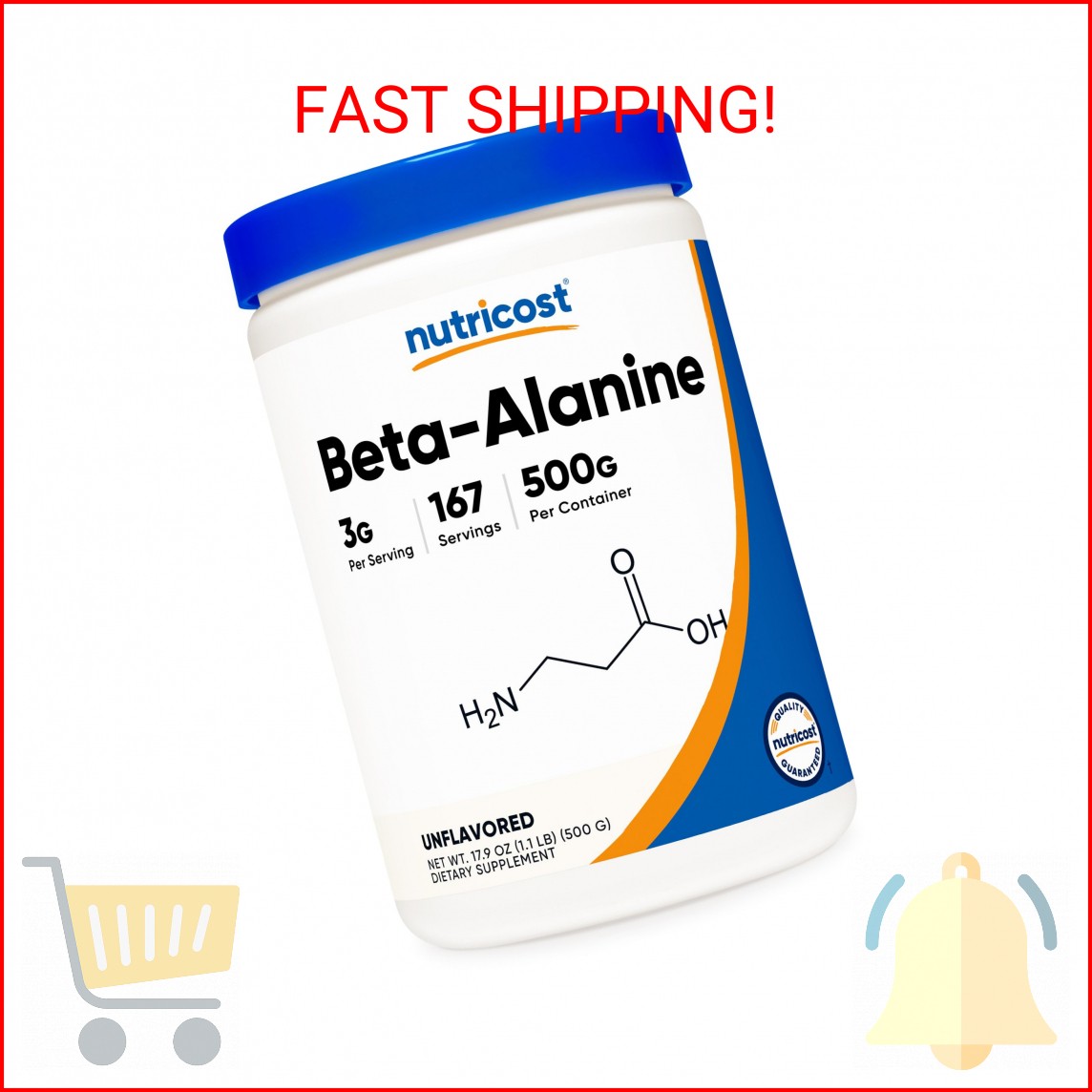 Nutricost Beta Alanine Powder 500 Grams (1.1lbs) – Pure Beta Alanine, Gluten Fre