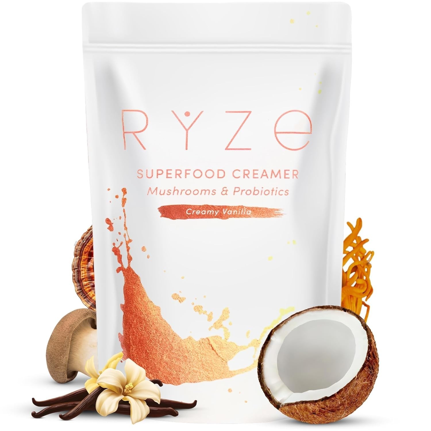 Ryze Coffee Creamer with 6 Organic Adaptogenic Mushrooms Probiotics 30 serving