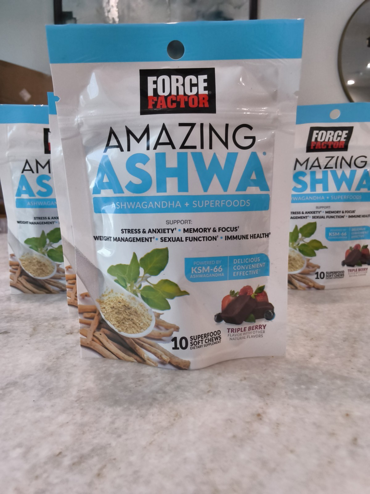 5 Force Factor Amazing Ashwa 10 Soft Chews KSM-66 Ashwagandha.Stress Support New