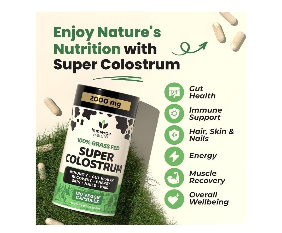 Immerse Health Grass Fed Colostrum 2000mg 120 Capsules Immune & Gut Support