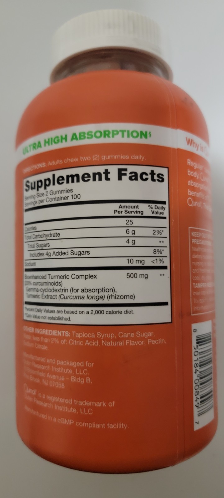 Qunol Turmeric Curcumin Complex Gummies 500mg 200 Ct Gluten-Free Vegan