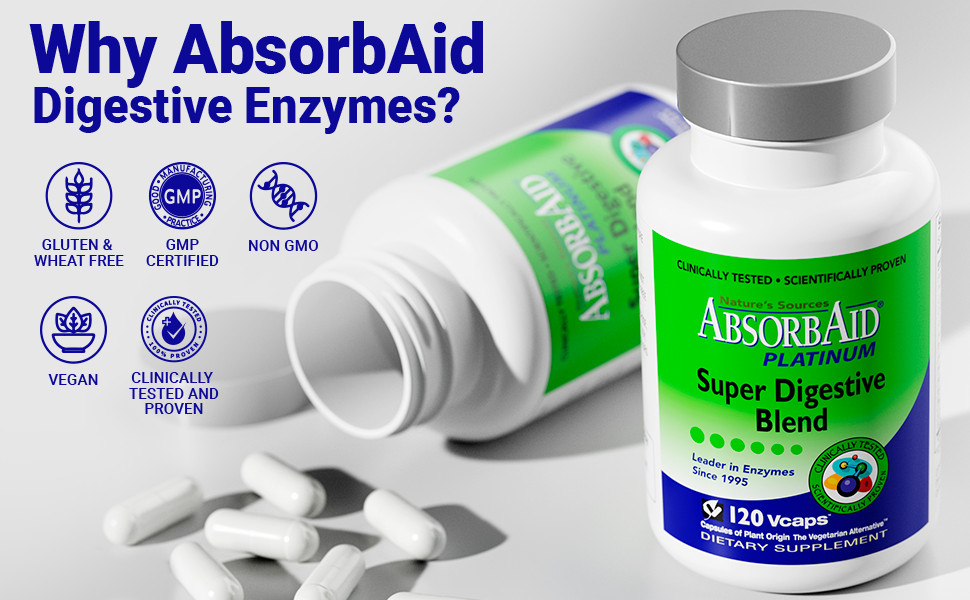 AbsorbAid PLATINUM 120 Digestive Enzyme/Probiotics – Complete Digestive Support!