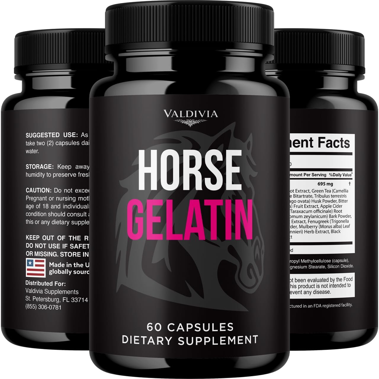 Horse Gelatin Collagen Supplement Capsules Joint Skin Hair 5 Pack 300Ct