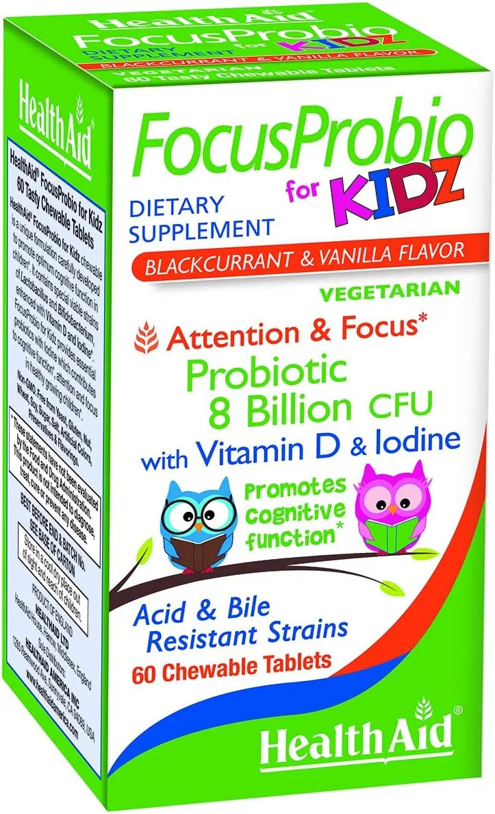 Healthaid FocusProbio 4 Kidz,Blackcurrant&Vanilla Flavor,60Chewable Tablets