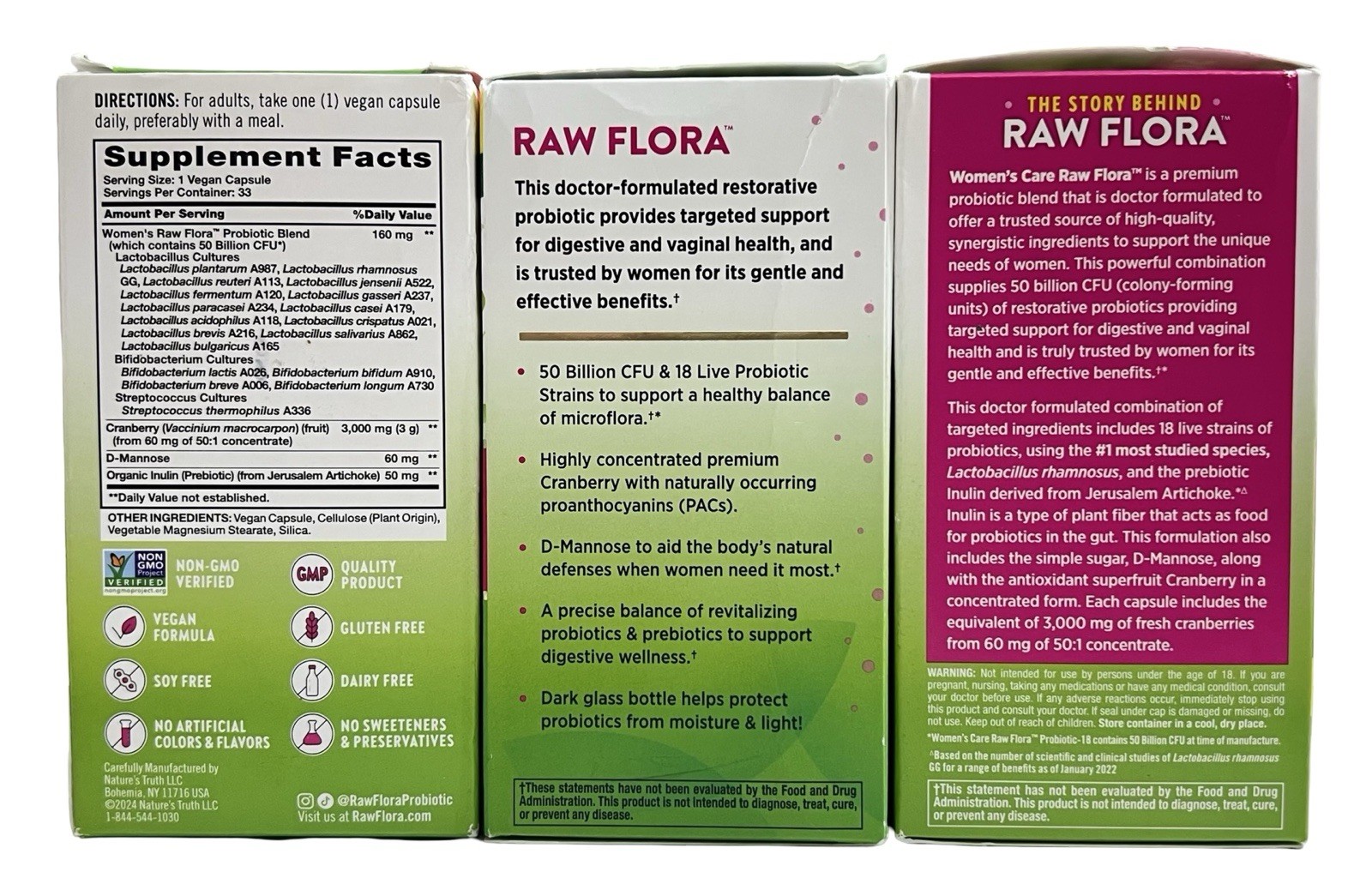 3 BOXES Nature’s Truth Raw Flora Women’s Probiotic 50 Billion CFU 99 Caps. 02/27
