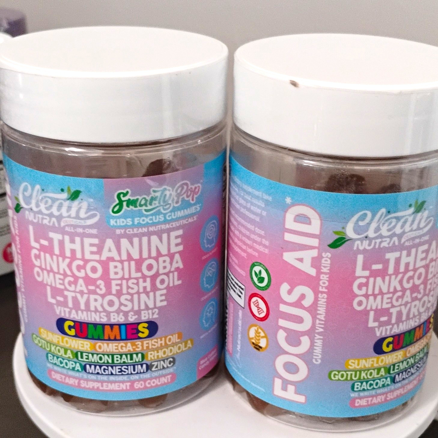 Clean Nutra SmartPop Kids Focus Gummies L-Theanine Ginkgo Omega-3 60ct