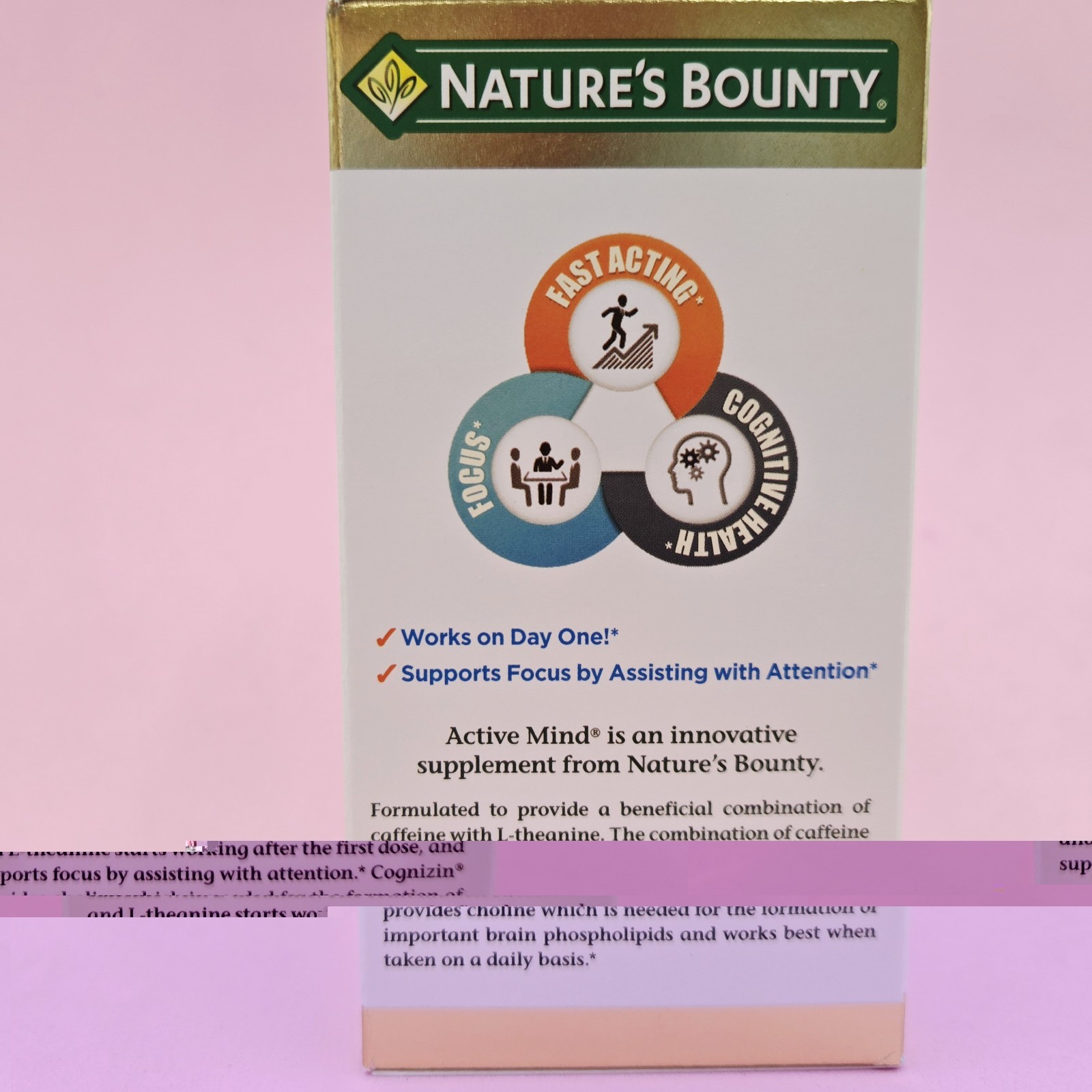Nature’s Bounty Active Mind 1000mg Cognizin, L-Theanine & Caffeine Caplets 60ct